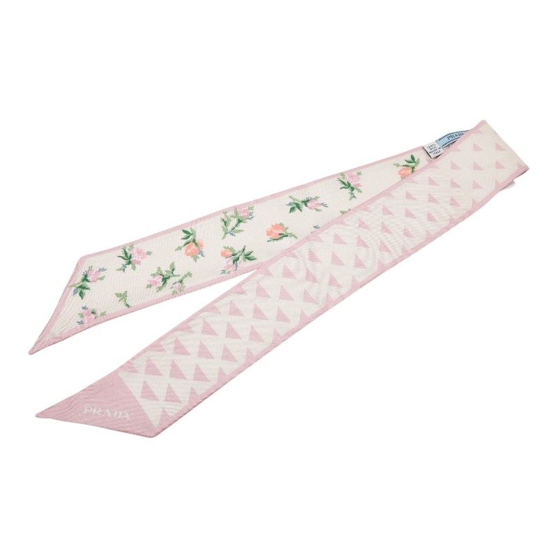Prada Twilly Flower Motif Scarf Pink Multicolor Silk