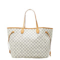 Louis Vuitton Damier Azur Neverfull GM Shoulder Bag Tote White Brown Leather