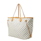 Louis Vuitton Damier Azur Neverfull GM Shoulder Bag Tote White Brown Leather — view 2