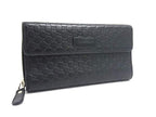 Gucci Wallet Micro Guccissima Zip Around Black Leather Flap Bifold