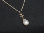 Chanel Necklace CC Logo Gold Metal Faux Pearl Pendant — view 2
