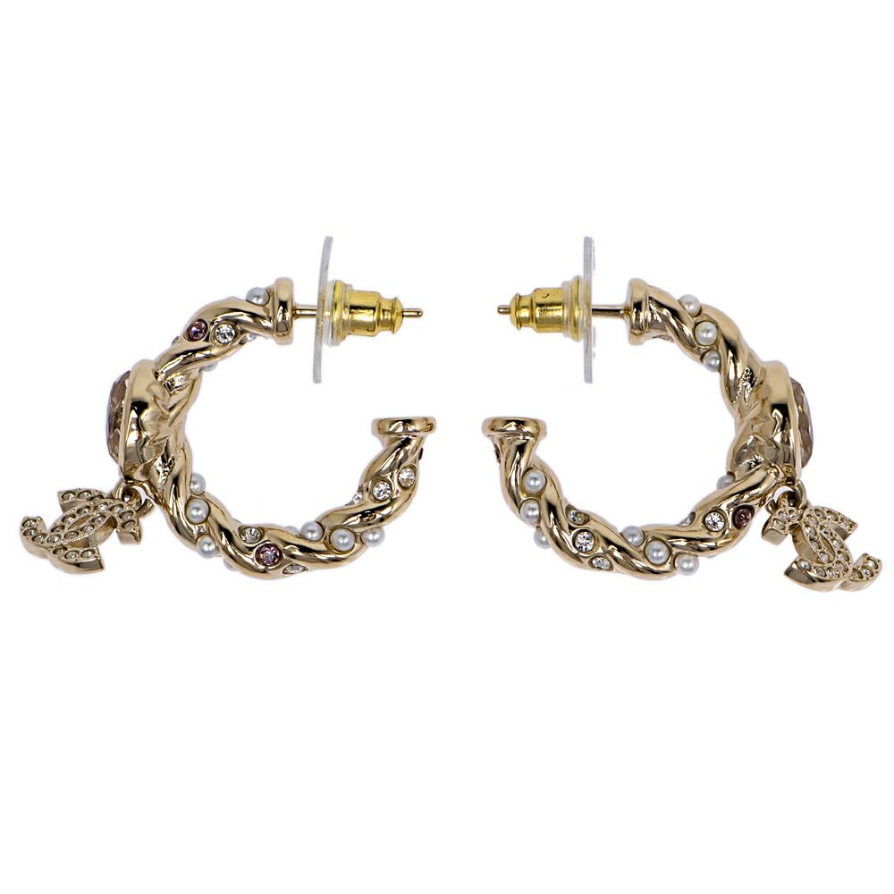 Chanel Earrings B Collection Gold Rhinestone Pearl Style Coco