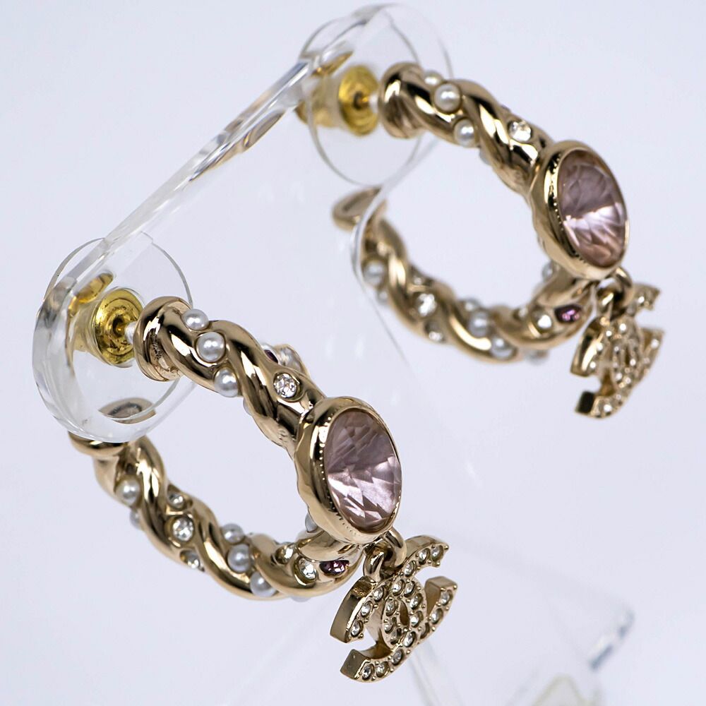 Chanel Earrings B Collection Gold Rhinestone Pearl Style Coco — view 3