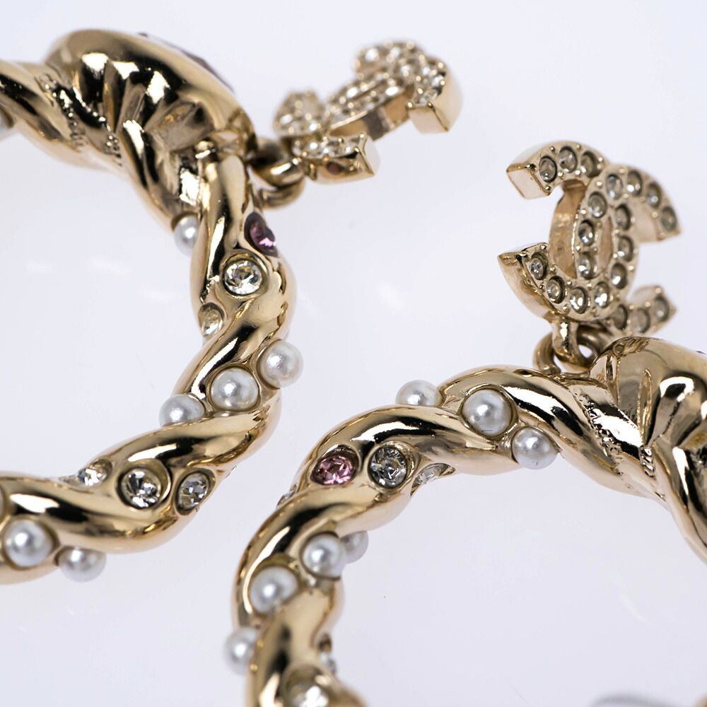 Chanel Earrings B Collection Gold Rhinestone Pearl Style Coco — view 9