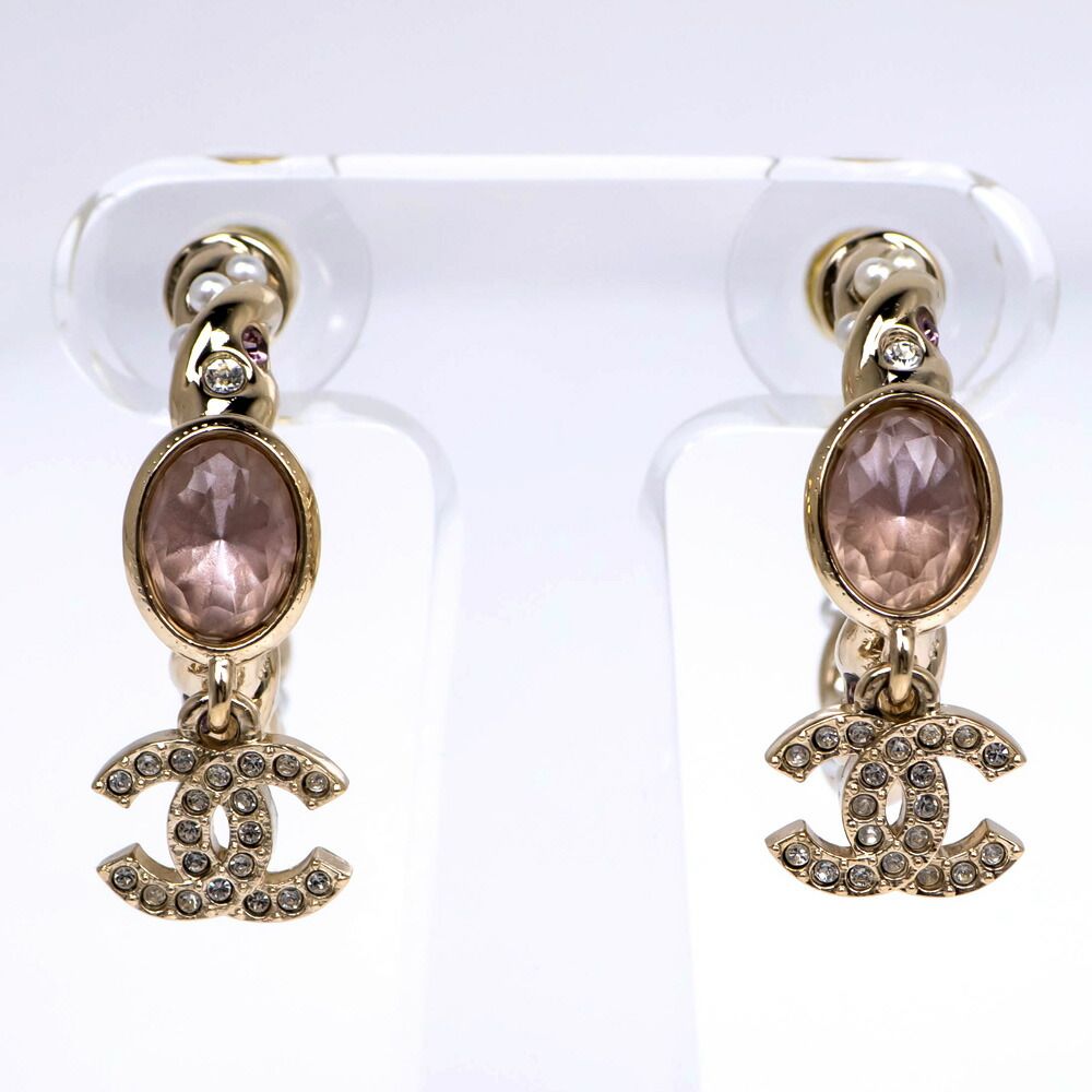 Chanel Earrings B Collection Gold Rhinestone Pearl Style Coco — view 2
