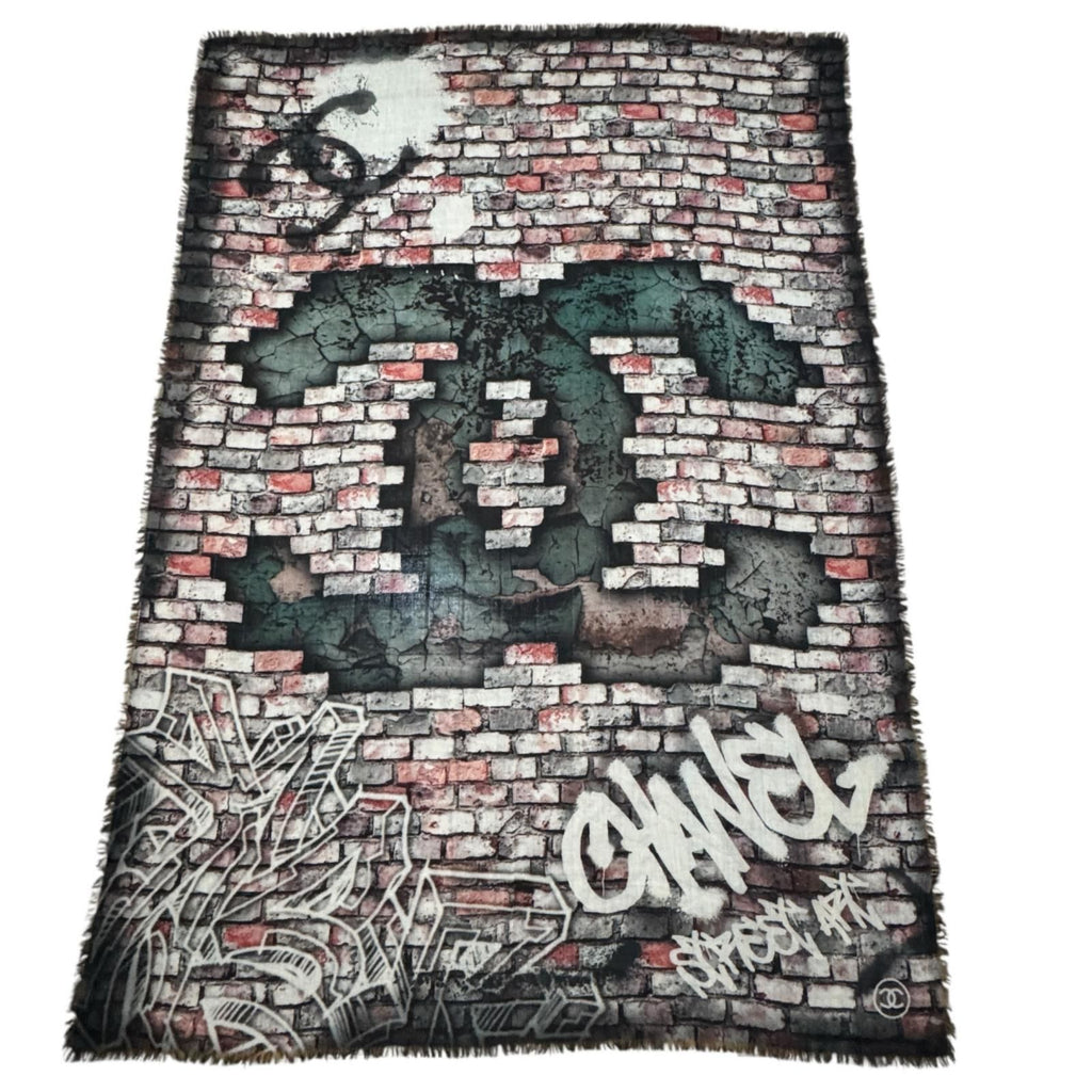 Chanel Logo Shawl Brick Pattern Cashmere Scarf