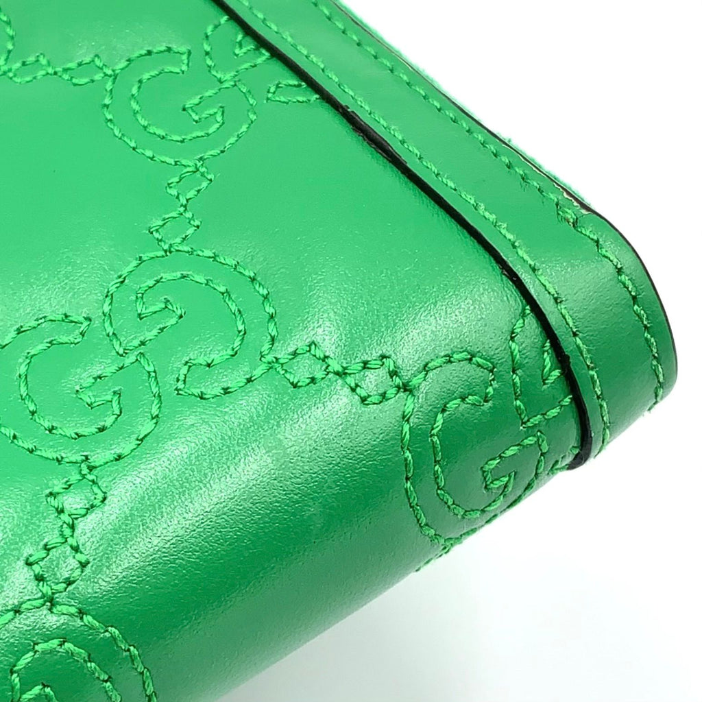 Gucci Double Logo Zip Around Leather Green Wallet Gold — view 9