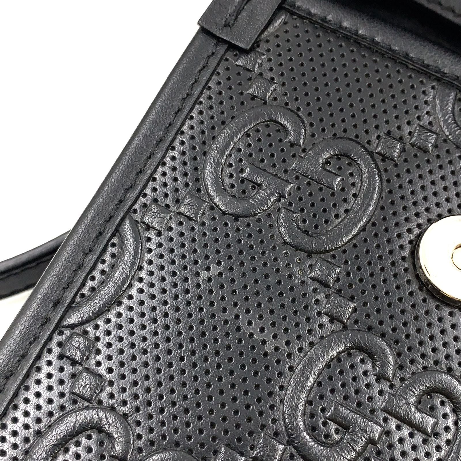 Gucci GG Embossed Mini Bag Leather Black Silver — view 6