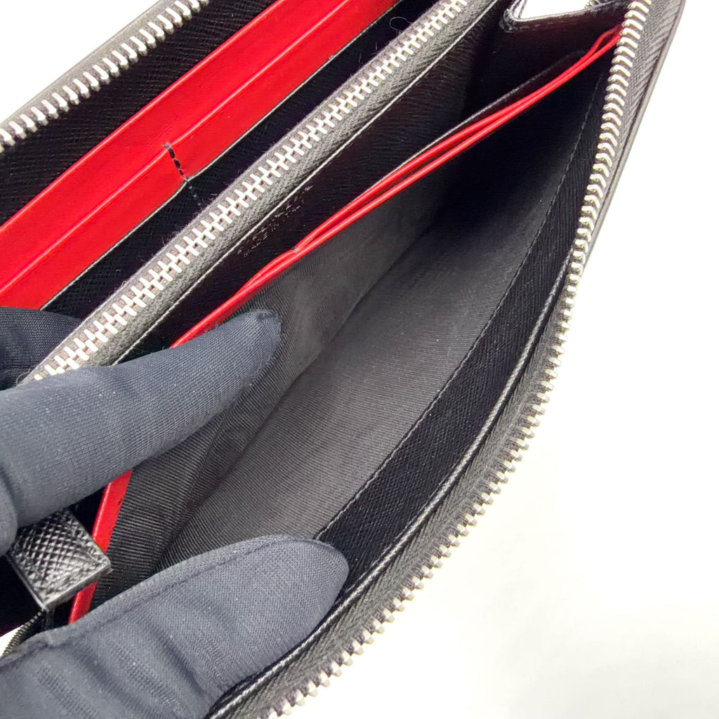 Prada Zip Around Leather Black Wallet Silver — view 6
