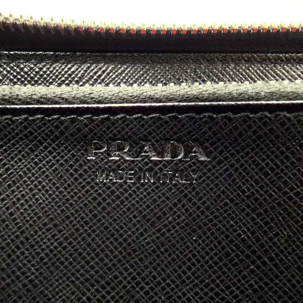 Prada Zip Around Leather Black Wallet Silver — view 4