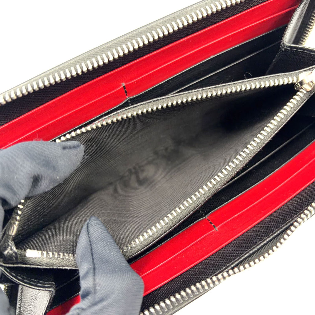 Prada Zip Around Leather Black Wallet Silver — view 5