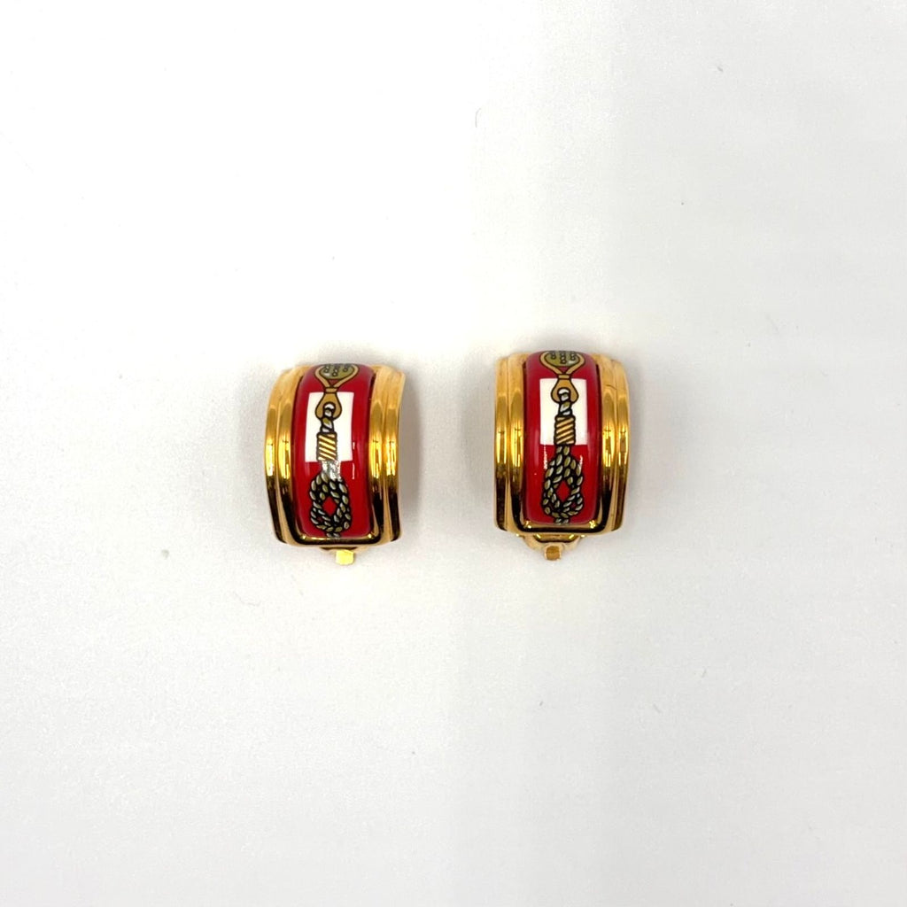 Hermes Enamel Gold Red Earrings — view 5