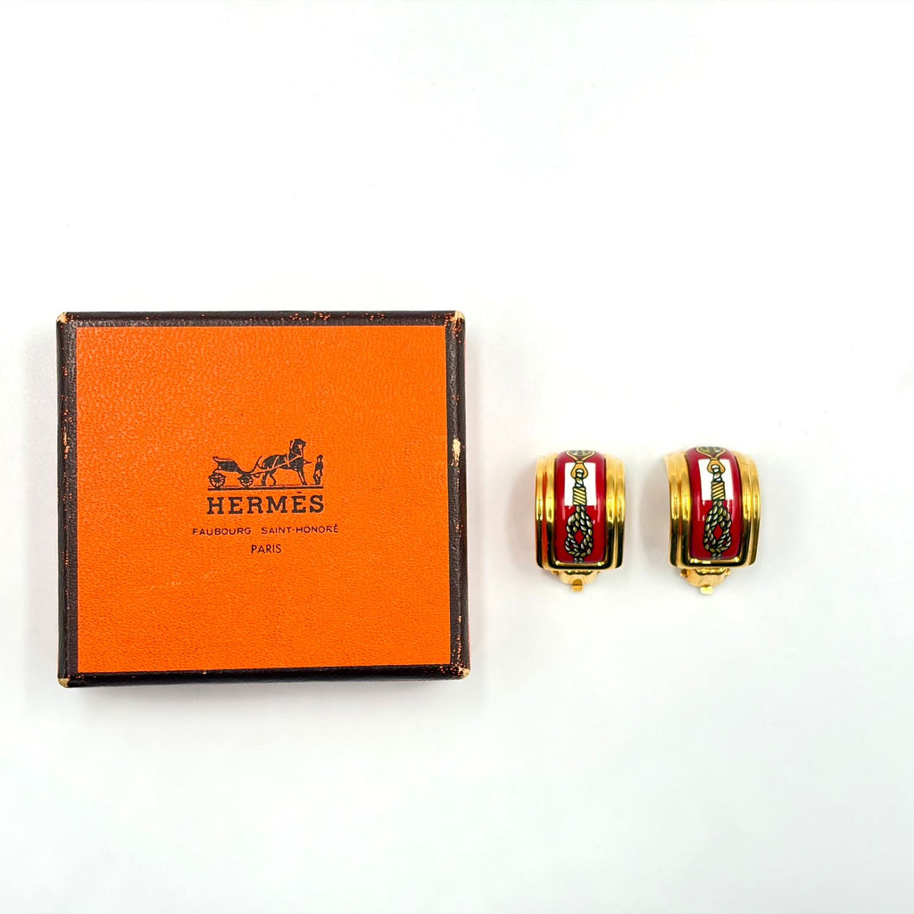 Hermes Enamel Gold Red Earrings — view 8