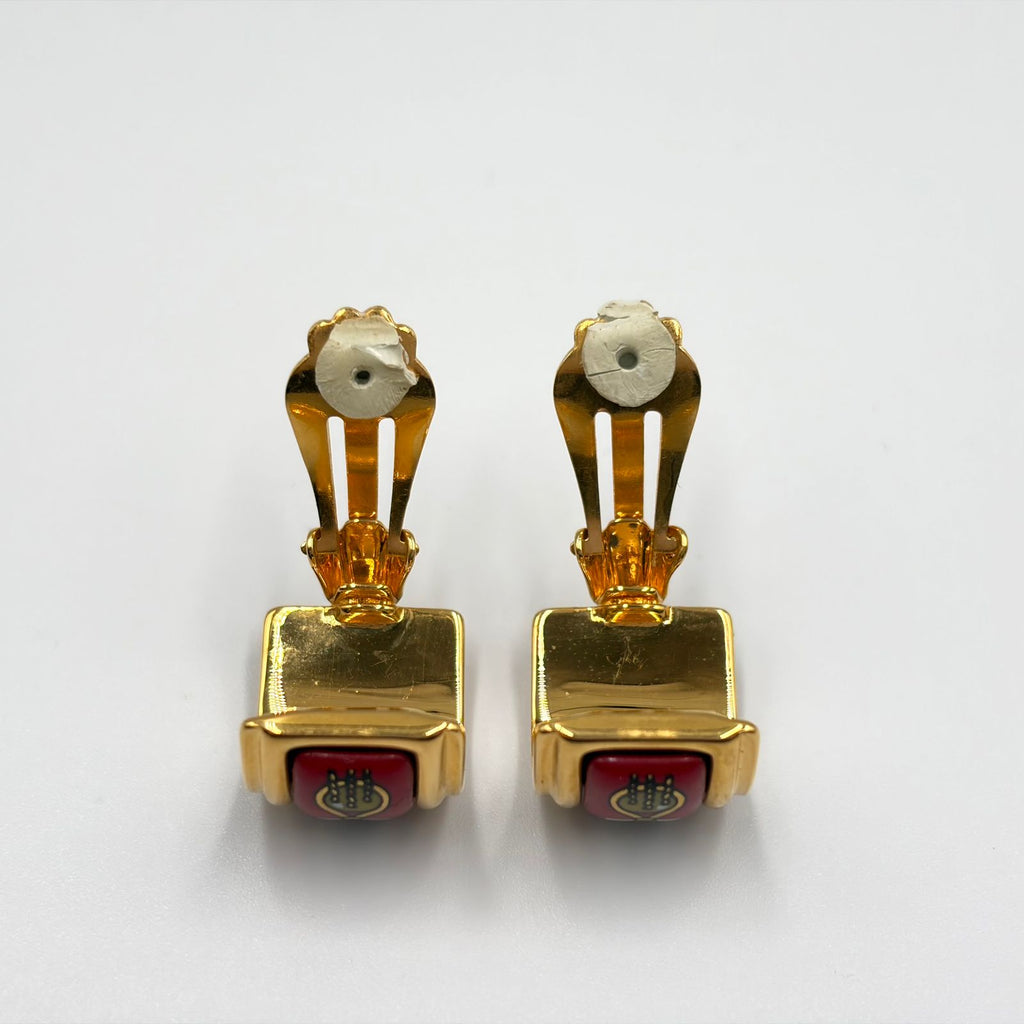 Hermes Enamel Gold Red Earrings — view 6