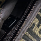 Fendi Zucca Pattern Leather Canvas Khaki Brown Dark Handbag Silver — view 6