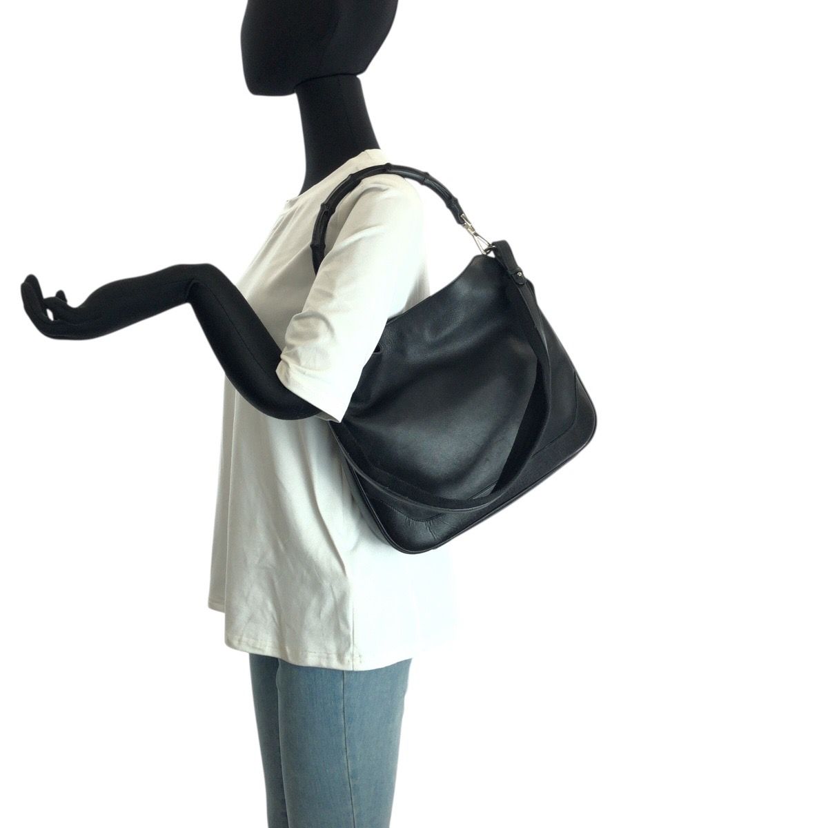 Gucci Bamboo Black Silver Leather 001 2-Way Shoulder Bag — view 7