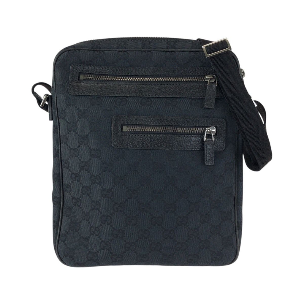 Gucci Black Silver GG Canvas Leather Shoulder Bag
