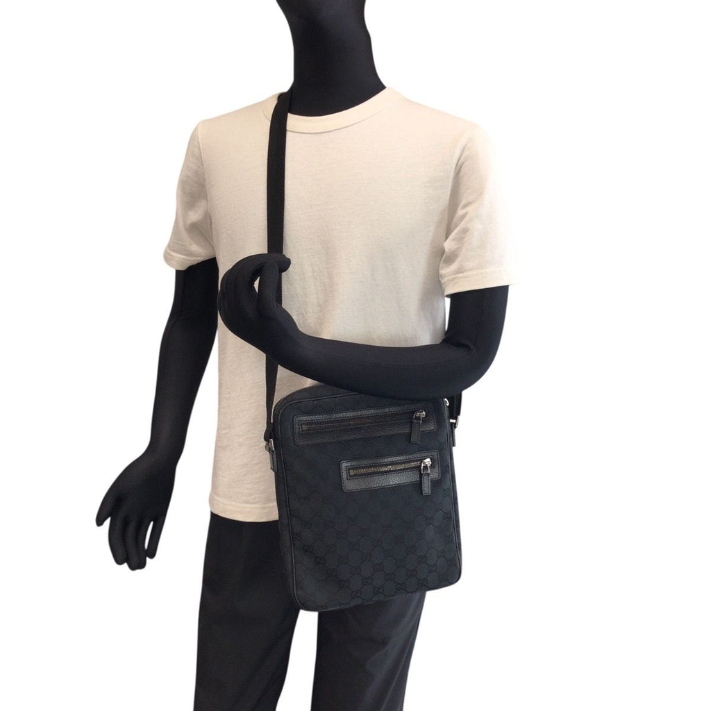 Gucci Black Silver GG Canvas Leather Shoulder Bag — view 6