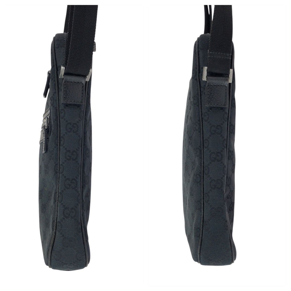 Gucci Black Silver GG Canvas Leather Shoulder Bag — view 7