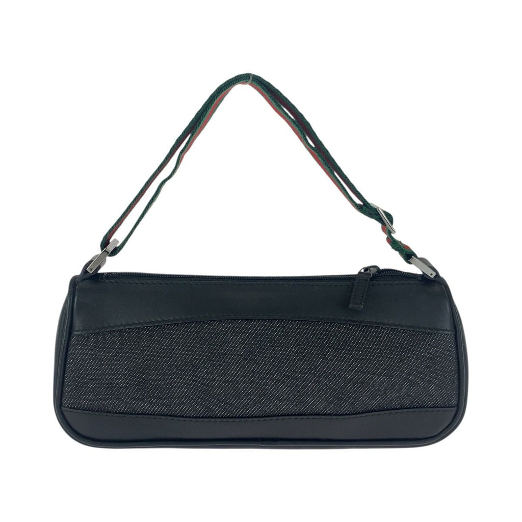 Gucci Sherry Line Black Silver Leather Handbag Pouch — view 2