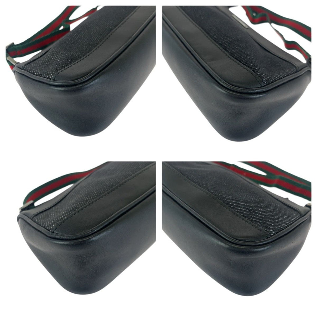 Gucci Sherry Line Black Silver Leather Handbag Pouch — view 3