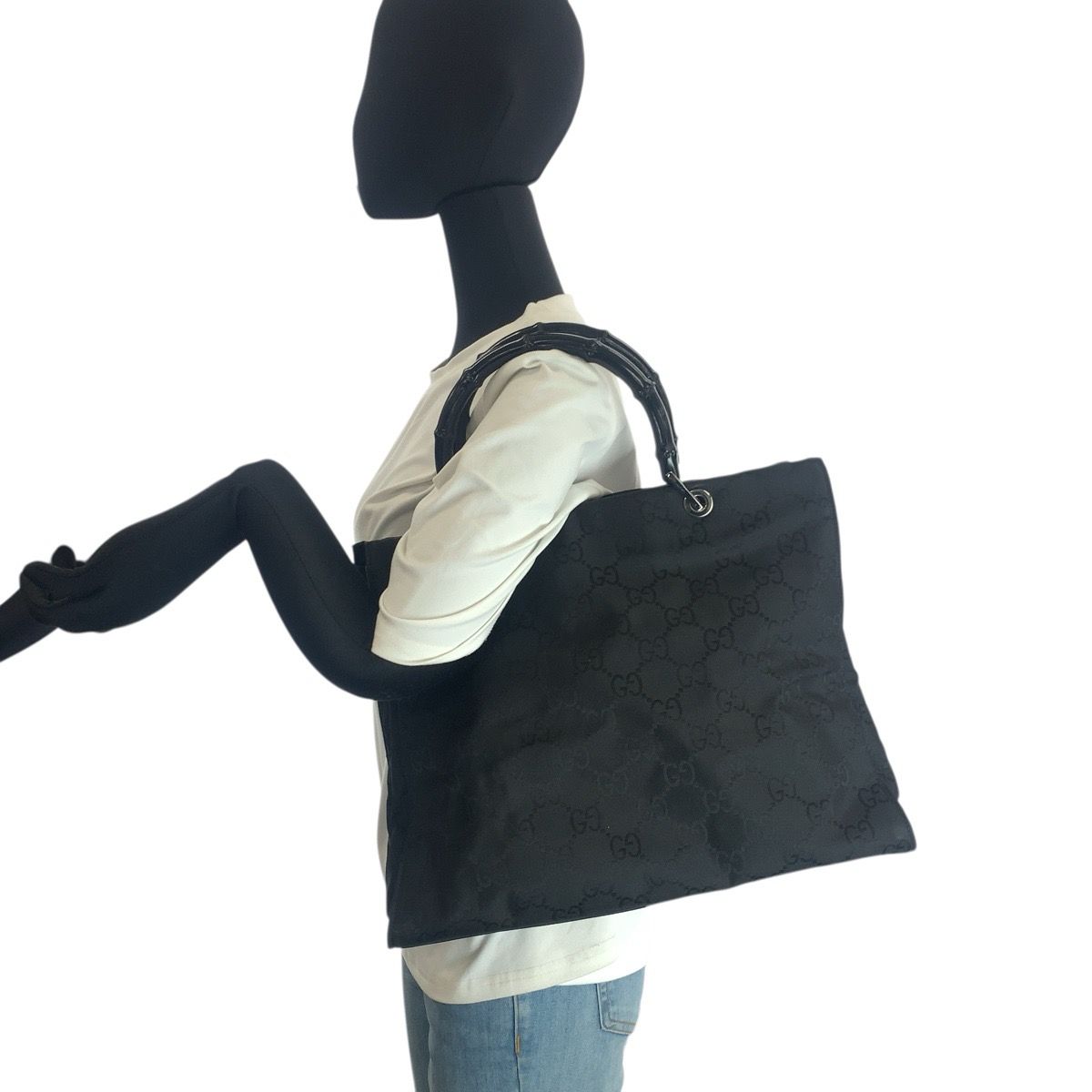 Gucci Bamboo Black Silver Nylon 002 Tote — view 7