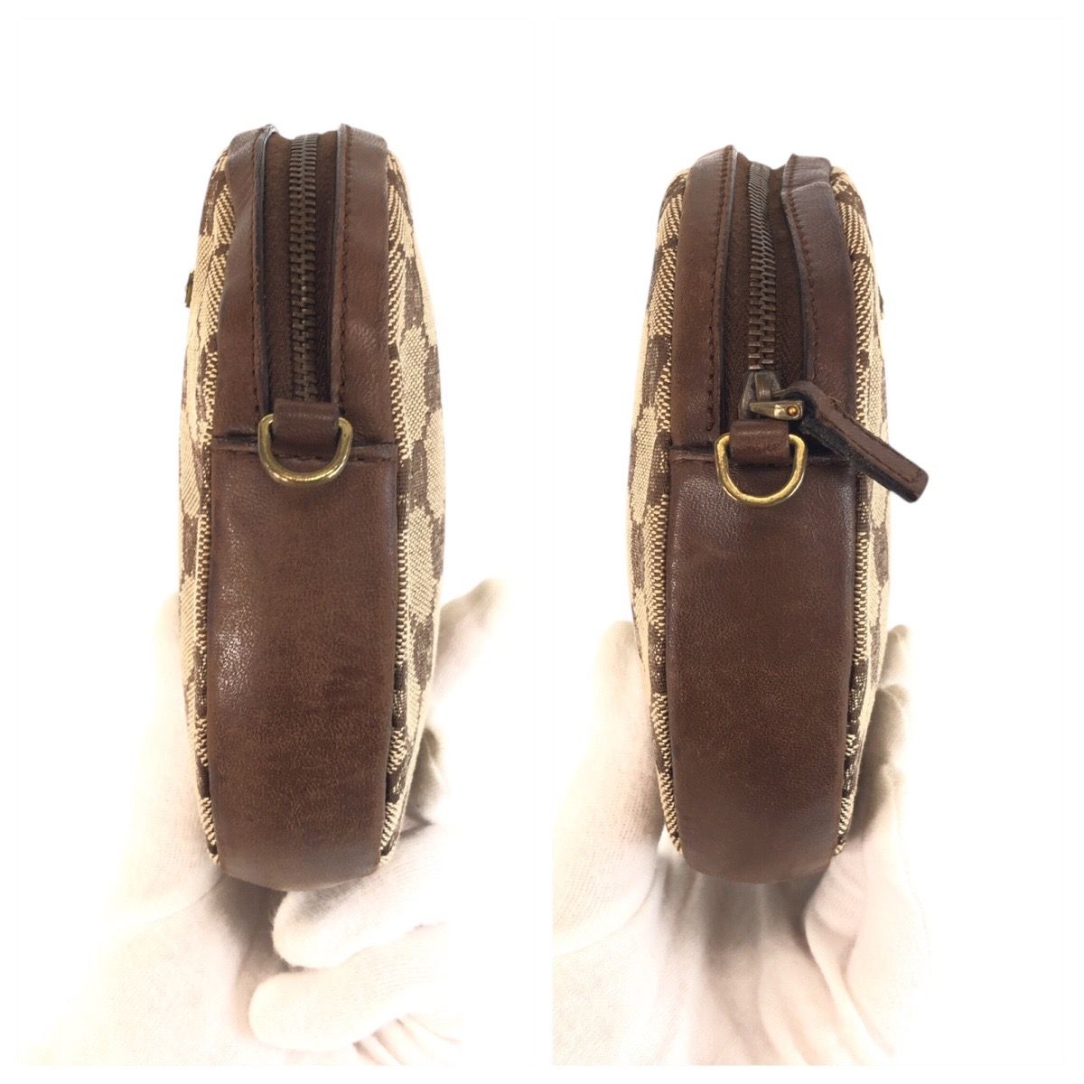 Gucci Brown Beige Gold GG Canvas Shoulder Bag Pochette — view 8