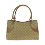 Gucci Beige Light Brown Silver GG Canvas Leather Tote Shoulder Bag — view 2