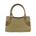 Gucci Beige Light Brown Silver GG Canvas Leather Tote Shoulder Bag