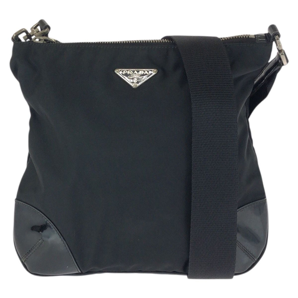 Prada Tessuto Black Silver Nylon Shoulder Bag