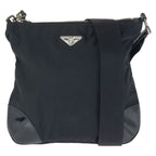 Prada Tessuto Black Silver Nylon Shoulder Bag