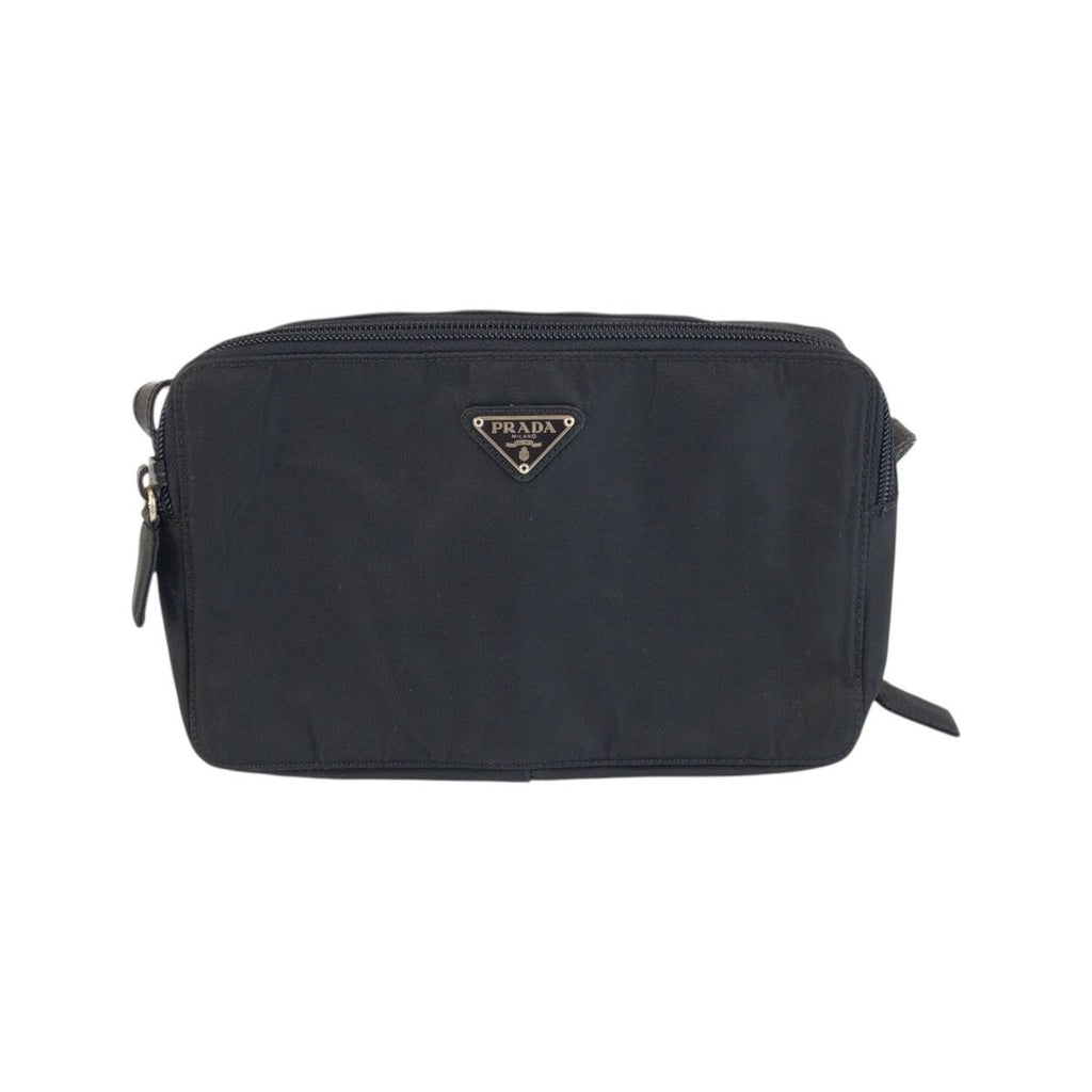 Prada Tessuto Black Silver Nylon Shoulder Bag Pochette