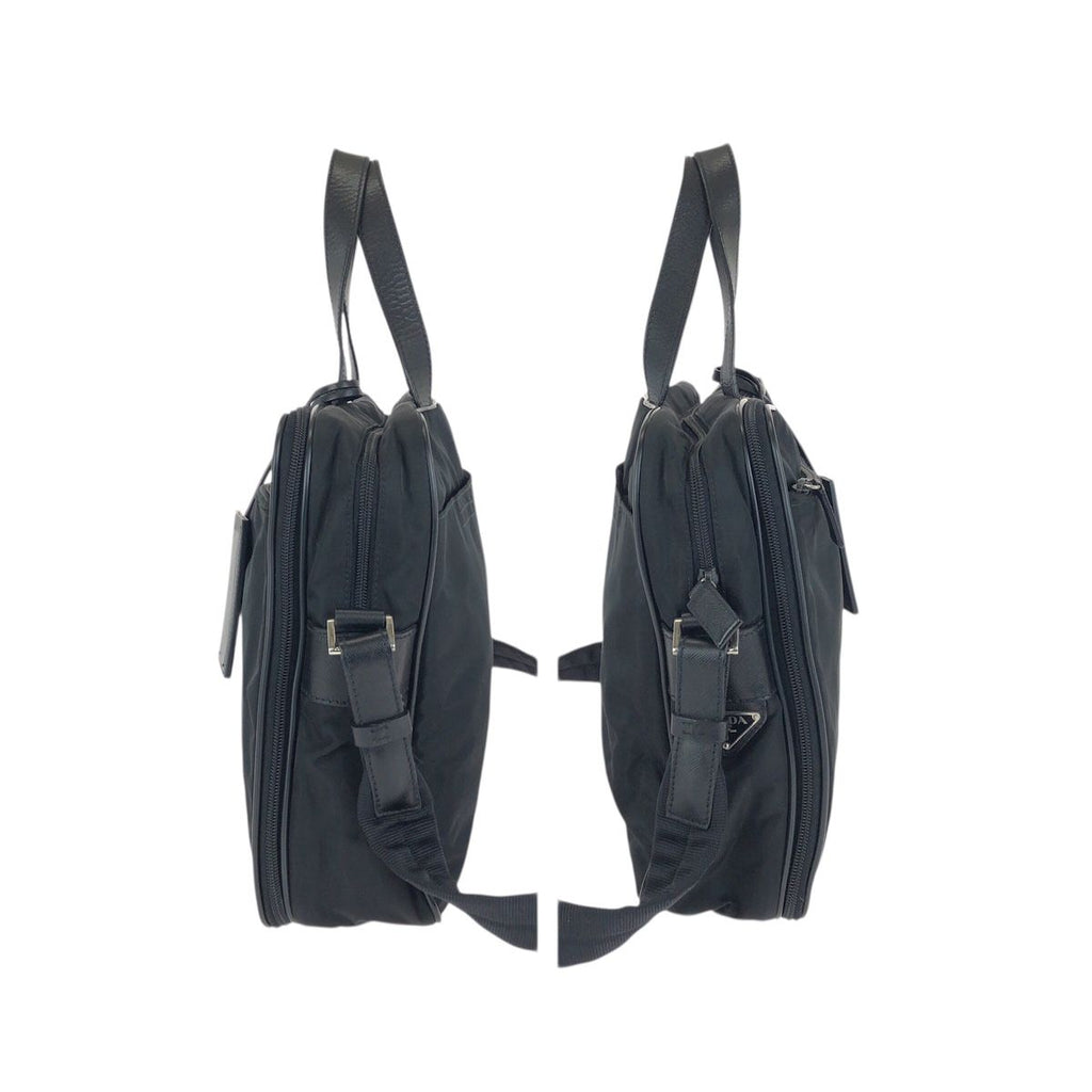 Prada Tessuto Saffiano 2-Way Black Silver Nylon Leather Business Bag — view 8