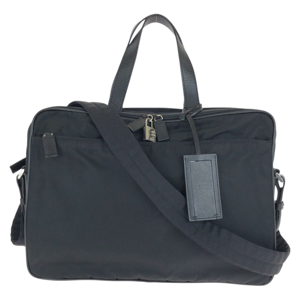 Prada Tessuto Saffiano 2-Way Black Silver Nylon Leather Business Bag