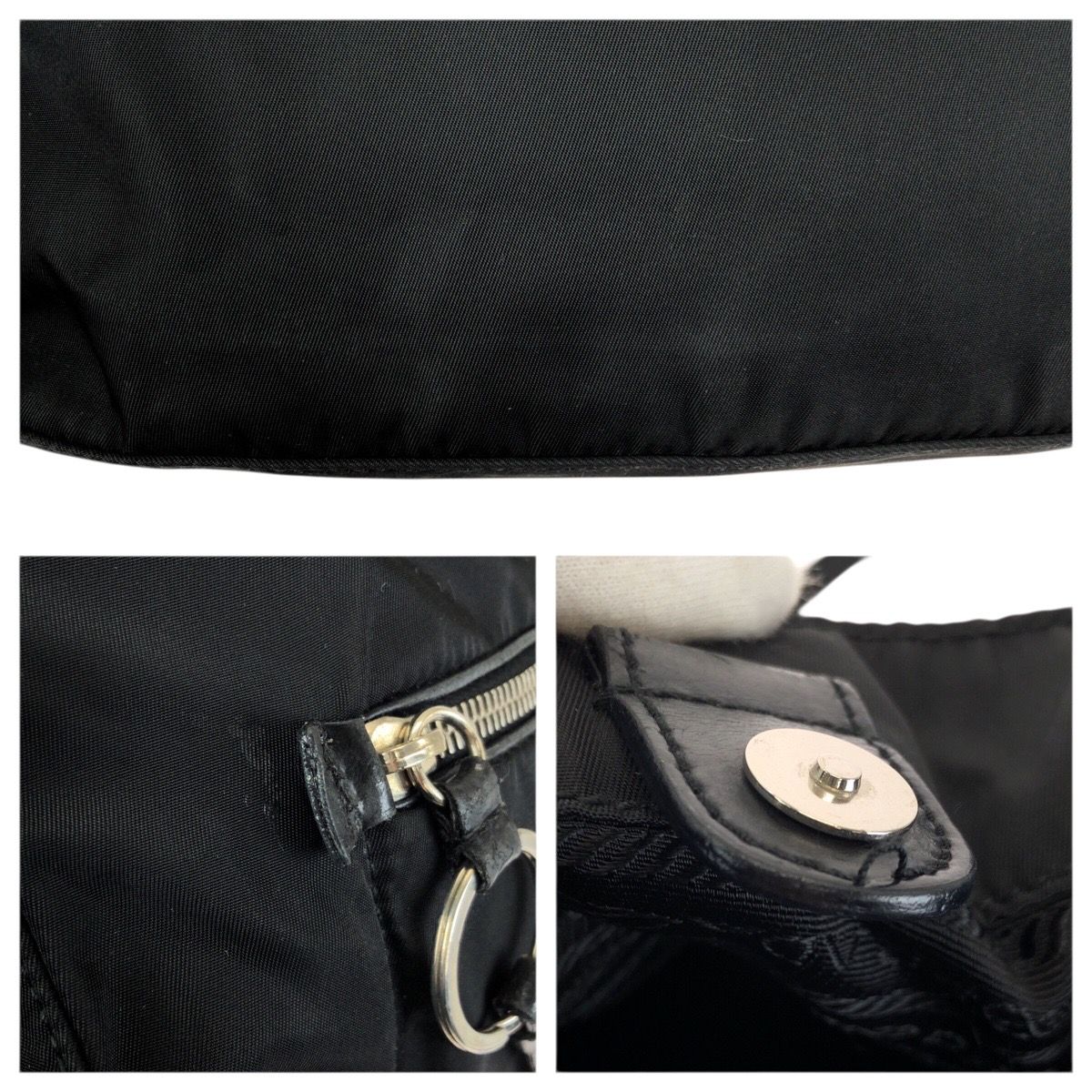 Prada Tessuto Black Silver Nylon Shoulder Bag — view 6