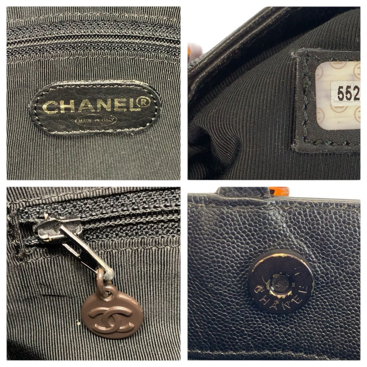Chanel Vintage CC Logo Marble Chain Black Leather Tote Shoulder Bag — view 3