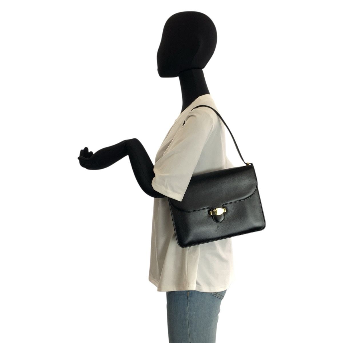 Dior Vintage Black Gold Leather Shoulder Bag — view 7