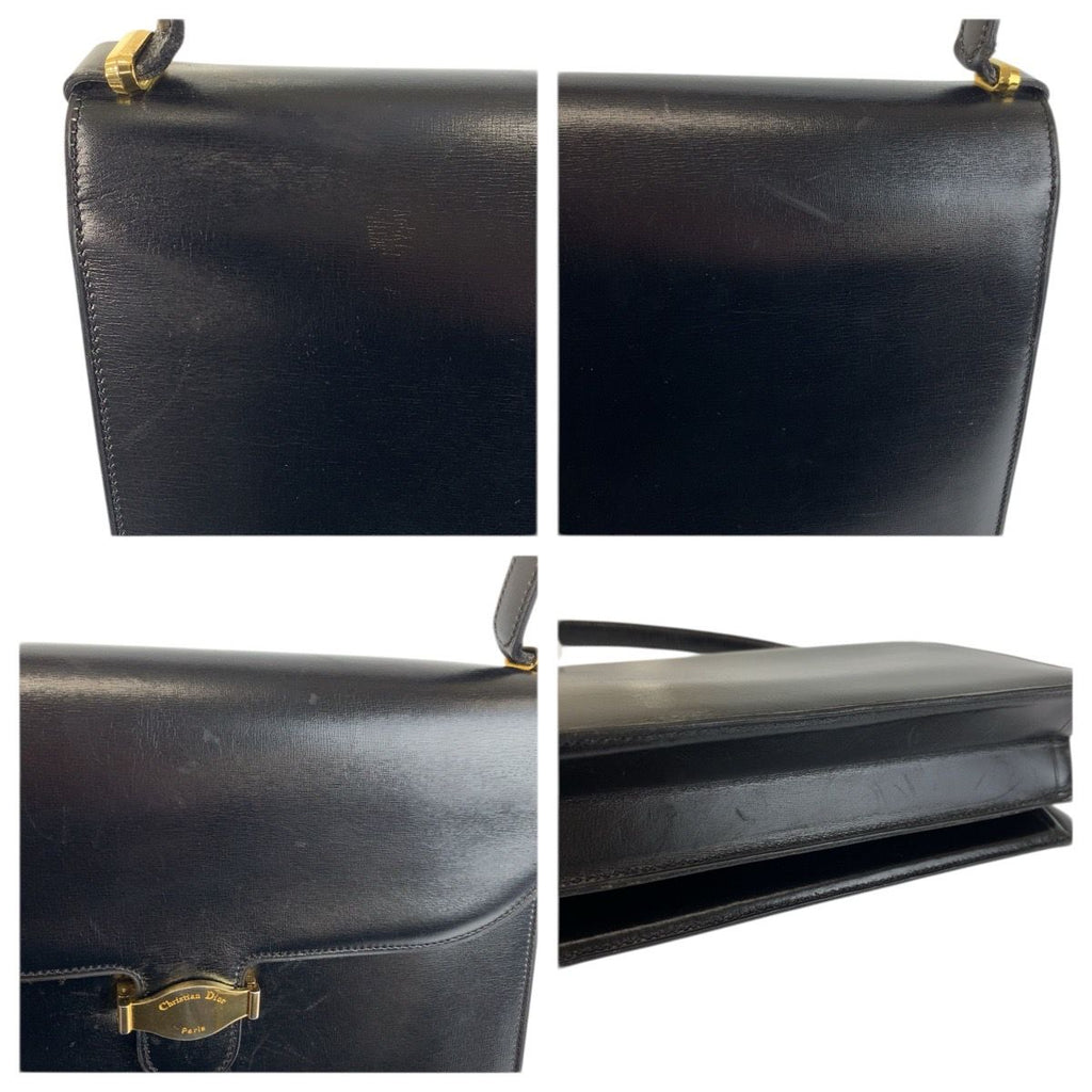 Dior Vintage Black Gold Leather Shoulder Bag — view 6