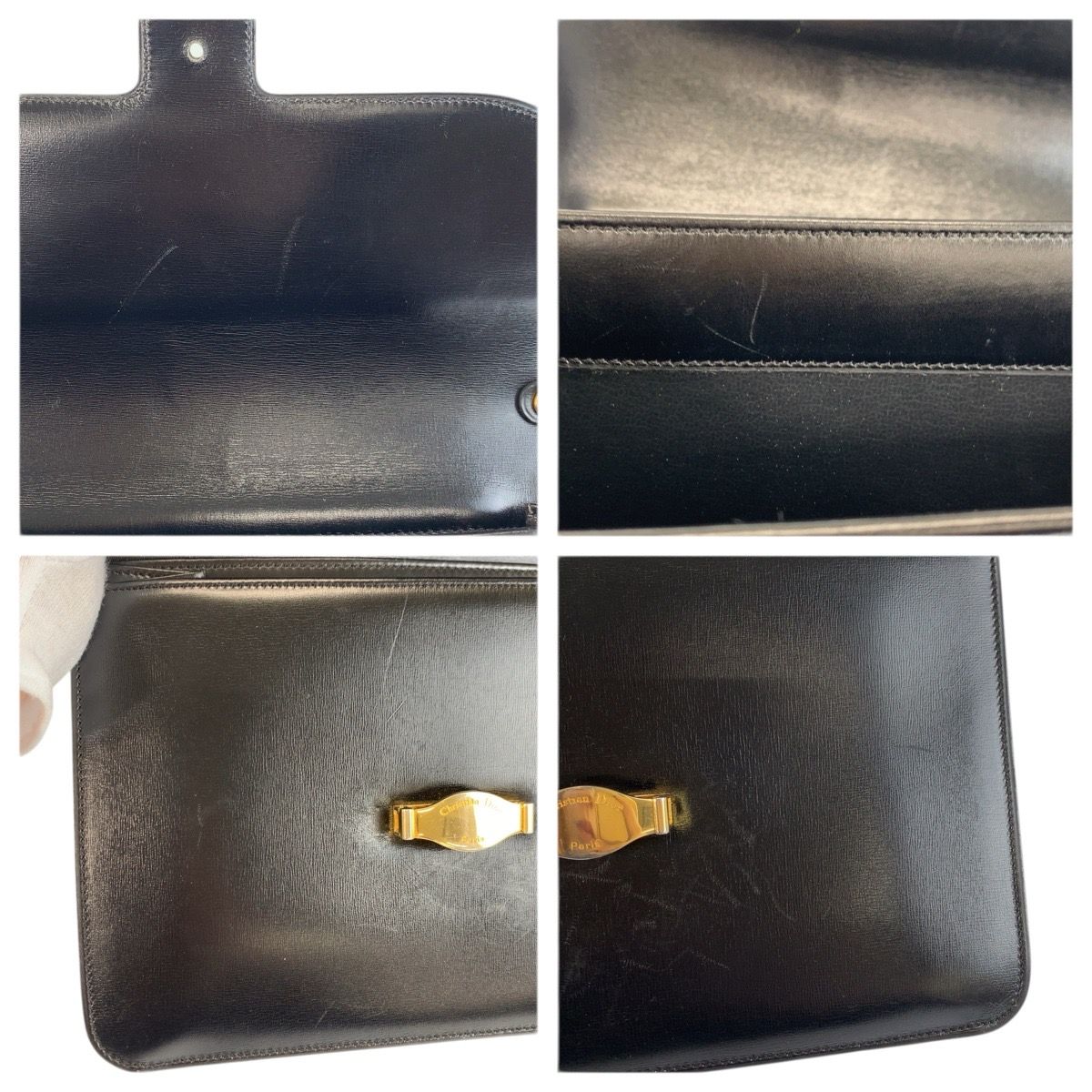 Dior Vintage Black Gold Leather Shoulder Bag — view 5