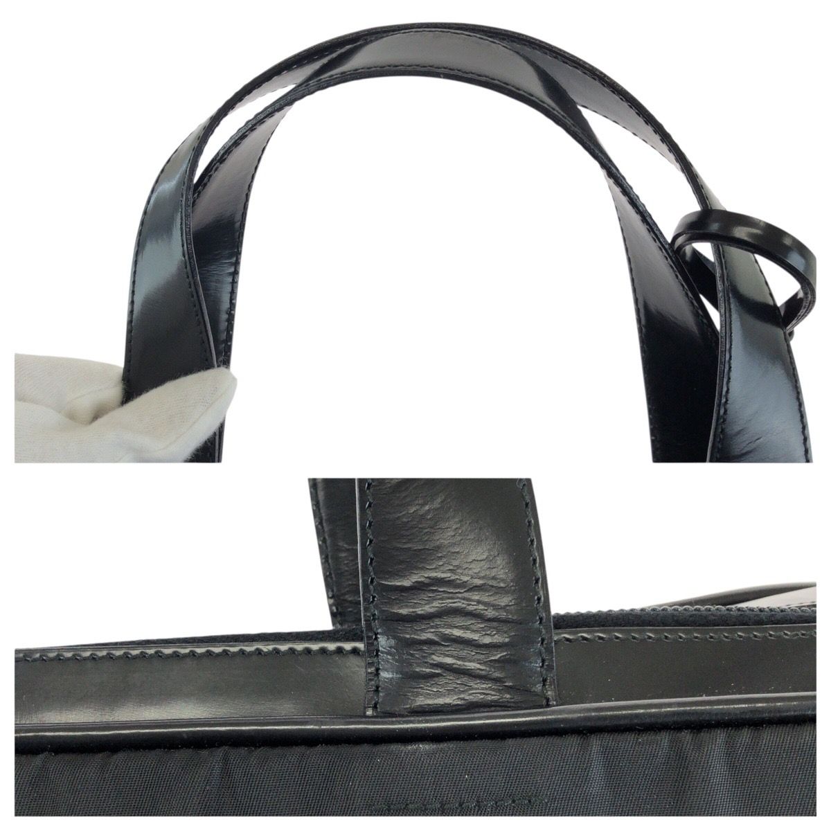 Prada Tessuto Black Silver Nylon Leather Business Briefcase — view 5