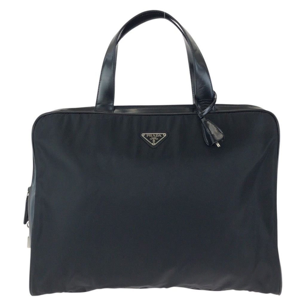 Prada Tessuto Black Silver Nylon Leather Business Briefcase