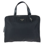 Prada Tessuto Black Silver Nylon Leather Business Briefcase