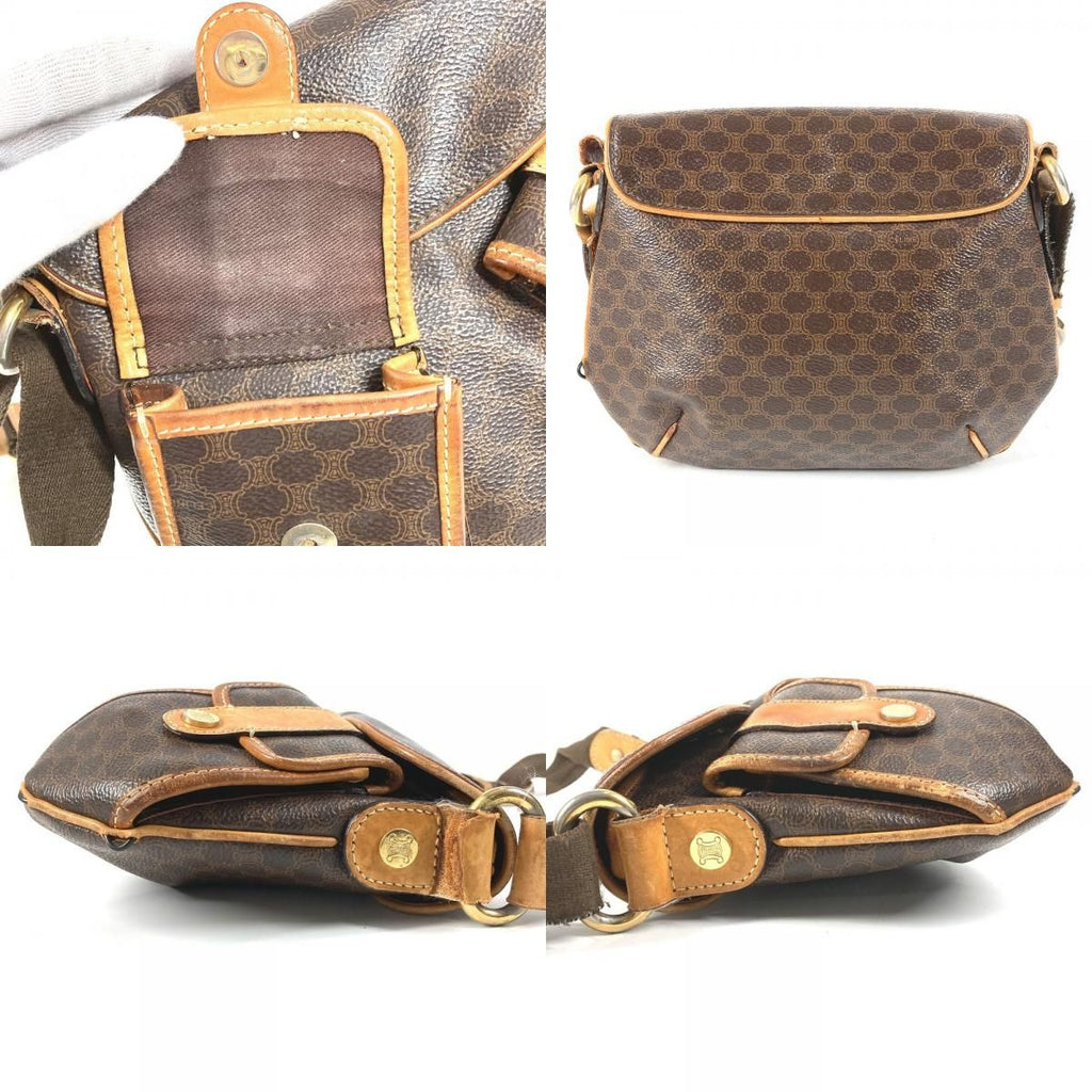 Celine Shoulder Bag Macadam Logo Leather Brown — view 7