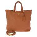 Prada Vitello Dyno 2-Way Brown Camel Gold Leather Tote Shoulder Bag