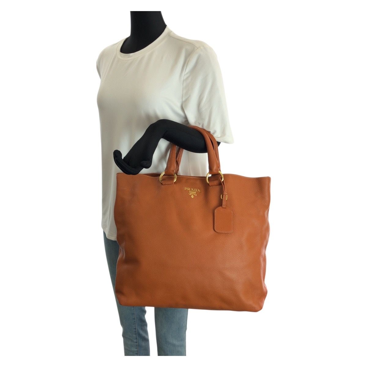 Prada Vitello Dyno 2-Way Brown Camel Gold Leather Tote Shoulder Bag — view 7