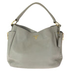 Prada Vitello Dyno Light Gray Gold Leather Hobo Shoulder Bag