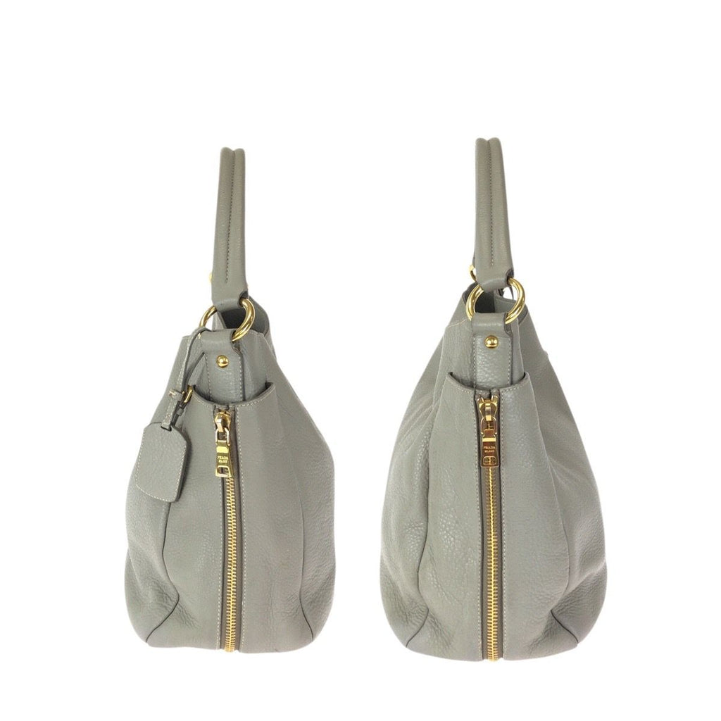 Prada Vitello Dyno Light Gray Gold Leather Hobo Shoulder Bag — view 8