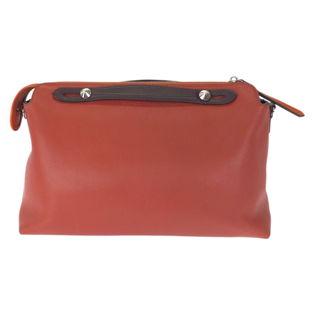 Fendi by the Way 2-Way Large Orange Brown Silver Leather Shoulder Bag — view 2