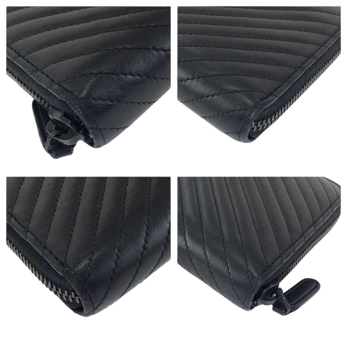 Chanel Chez Blanc Stitch CC Logo Black Gunmetal Lambskin Wallet Zip Around — view 3