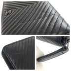 Chanel Chez Blanc Stitch CC Logo Black Gunmetal Lambskin Wallet Zip Around — view 6